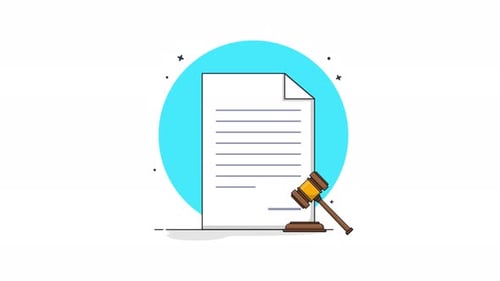 Animated Legal Document and Scales of Justice Flat Design Illustration