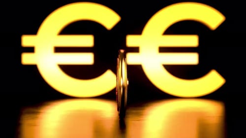 Looping video of CBDC Central Bank Digital Currency golden coin rotating in front of the euro symbol