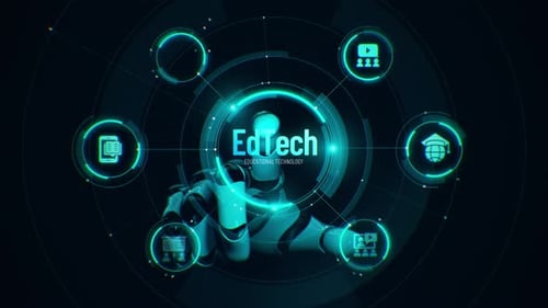 Futuristic EdTech Concept with Robotic Hand Digital Interface