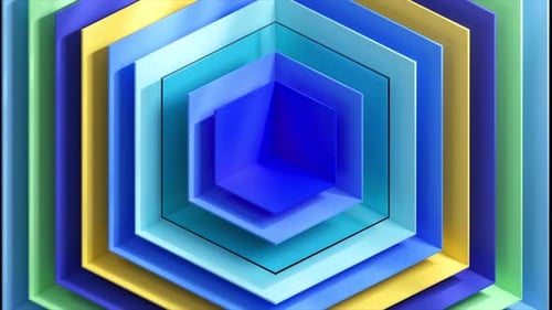 Colorful Hexagonal Tunnel Rotating and Zooming on a Black Background Creating a Hypnotic and