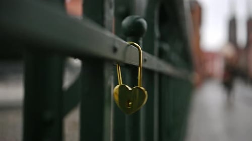 HeartShaped Lock Hangs On Bridge