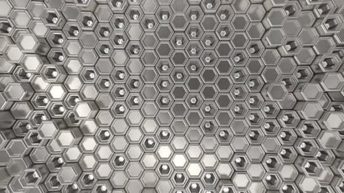 Silver Hexagons Pattern With Led Lights Background Loop