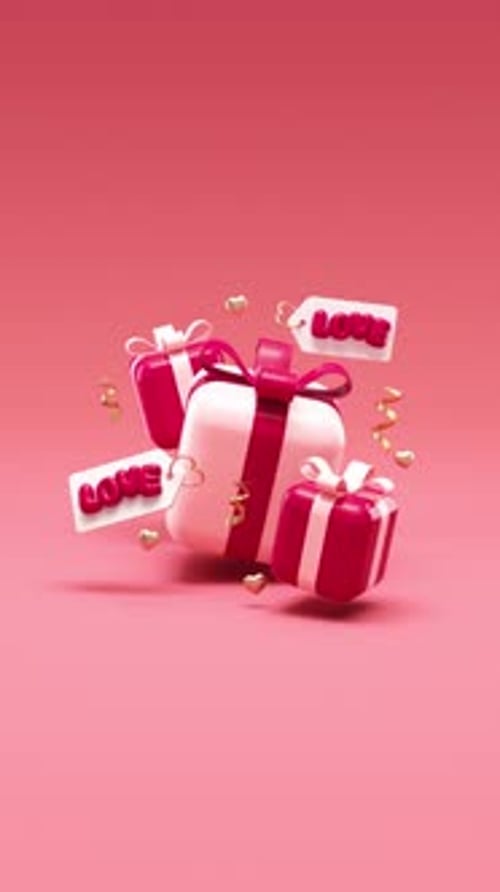 Floating 3D Gift Boxes with Love Tags and Confetti Animation