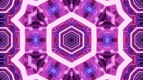 Abstrakter leuchtender Neontunnel mit geometrischen Sechseckmustern
