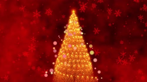 Glowing Christmas Tree Particle Reveal with Red Snowflakes