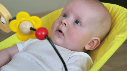 Infant Lying in a Bouncer Seat Looking Up