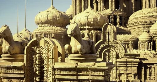 Intricate Architectural Details of a Historic Temple in Sunlight