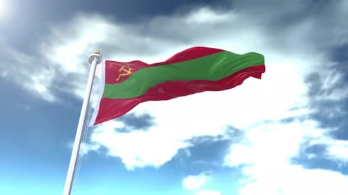 Realistic Transnistrian Flag Waving Against a Cloudy Blue Sky