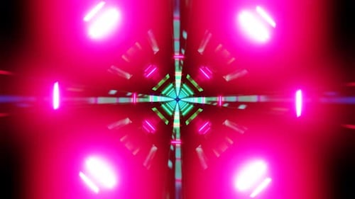 Abstract Neon Geometry With Rotating Light Effects And Animations
