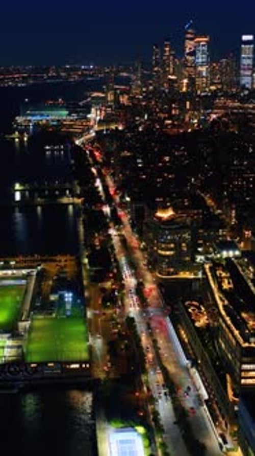 Dazzling view of night New York cityscape.