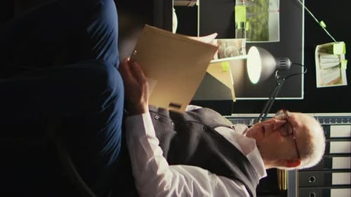 Senior Man Examining Documents in Office