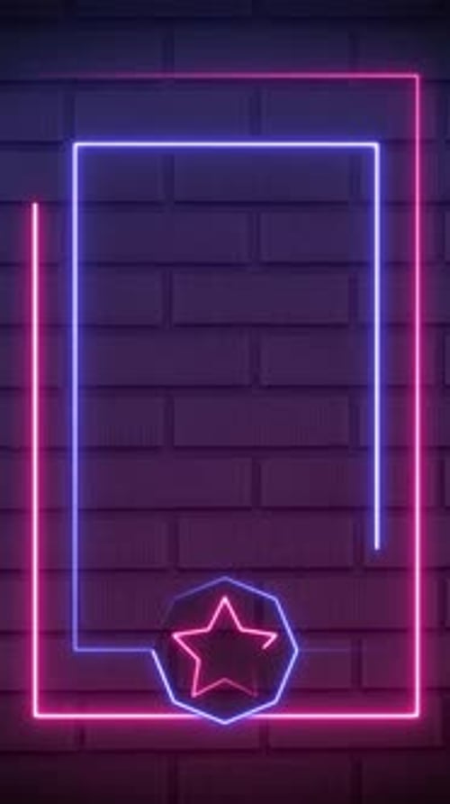 Brick Wall With Pink and Blue Neon Lines Background Loop