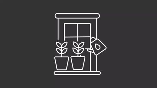 Watering Can and Potted Plants Line Art Animation