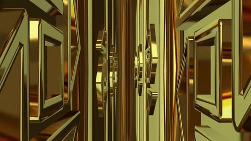 Luxus-Hintergrund mit rotierenden Goldformen, Reflexion, Figuren, 3D-Render, exklusiv