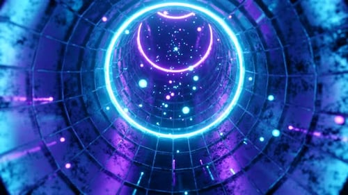 Abstract Neon Cyberpunk Tunnel Glowing Purple Blue Rings Futuristic SciFi Space Digital Vidios