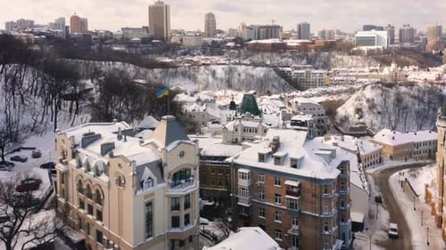 Snowy Winter Day in European City