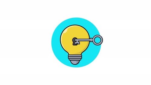 4k Key Unlocking a Light Bulb. Solution and Idea Concept Animation Video