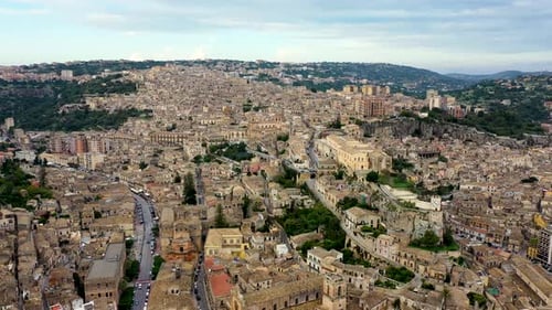 Aerial view of Modica, Sicily, Italy. Modica (Ragusa Province), view of the baroque town. Sicily, It