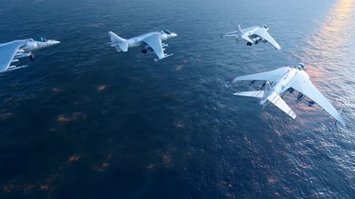Fighter Aircraft Flying Over The Sea