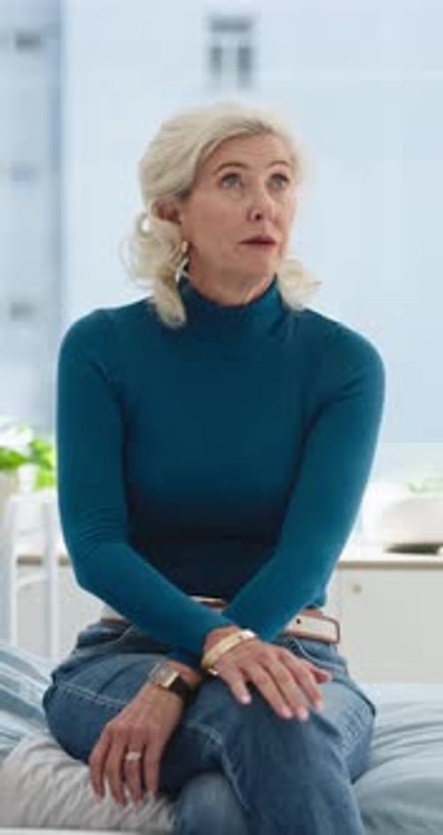 Thinking, waiting and woman in hospital, healthcare and anxiety for test results