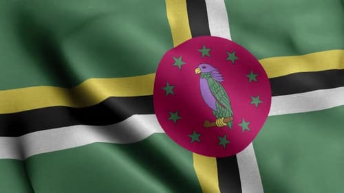 Dominica National Flag Waving in Realistic Fabric Motion