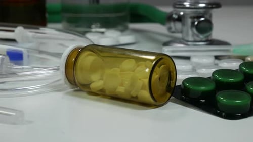 Medical Equipment and Medication Close-Up Shot