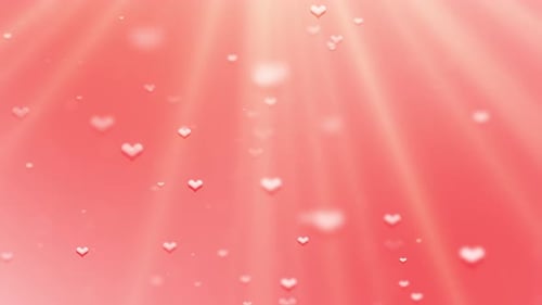 Romantic Floating Hearts with Light Rays Background Animation