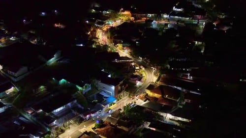 Nighttime Aerial View of a Rural Town