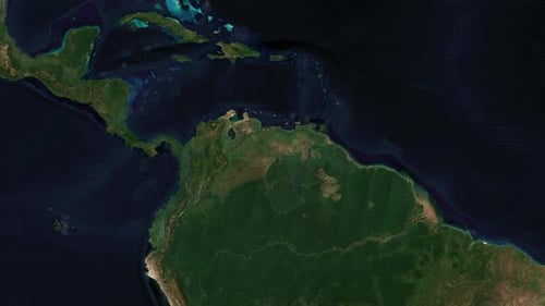 Satellite World Map Zoom to Venezuela Reveal