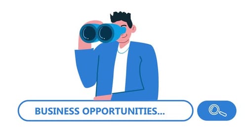 businessman looking for business opportunities in market with binoculars