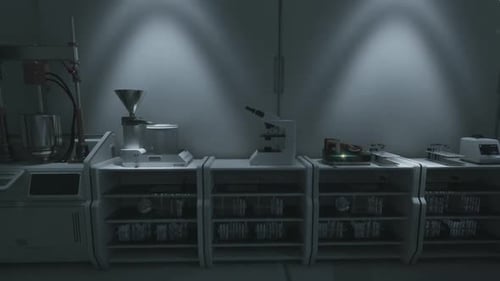 Futuristic Science Laboratory Interior Panning Motion Graphic