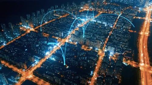 smart Connected city skyline. Futuristic network concept, city Technology.