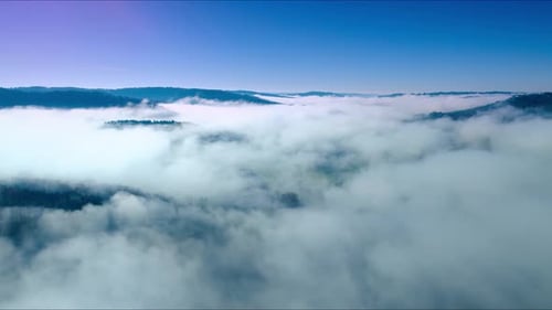 Timelapse fog above the clouds at sunrise. A sea of fog forms from stratus clouds. The mountainous n