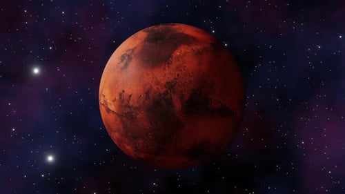 Planet Mars view from outer space and twinkling stars in the Milky Way galaxy 3d render. Solar