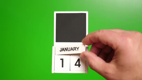 01. Calendar with the date January 14 on a green background. Illustration for an event of a certain
