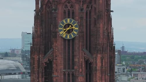 Aerial View of Frankfurt Cathedral and Modern Skyline in Germany