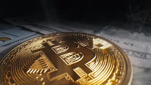 Bitcoin on US Dollars Macro Shot with Slider Motion