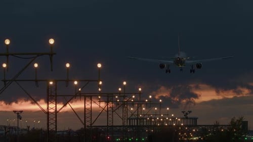 Airplane Landing at Dusk