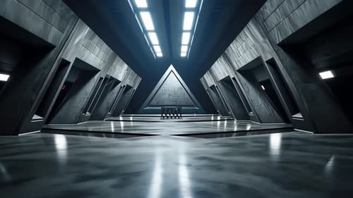 Futuristic, dark, triangular hallway