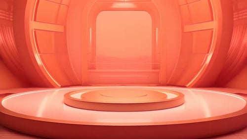 Futuristic Corporate Stage Display with Glowing Geometric Elements