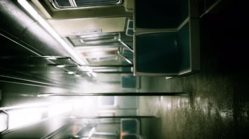 Vertical Empty Metal Subway Train in Urban Chicago