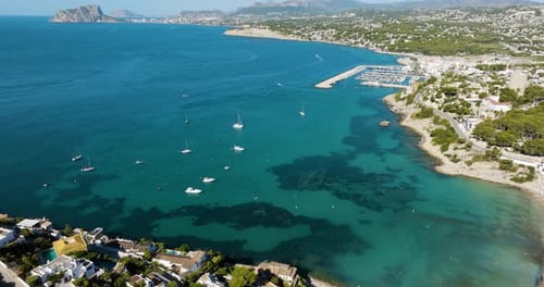 Drone Shot Of Clear Blue Water Along Spanish Costa Blanca Coast In Summer