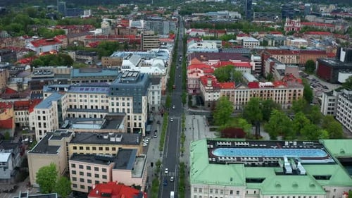 Aerial View Of Vilnius City In Lithuania At Daytime - drone shot