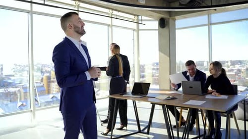 Professional brainstorming project strategy. Business meeting in modern light office.