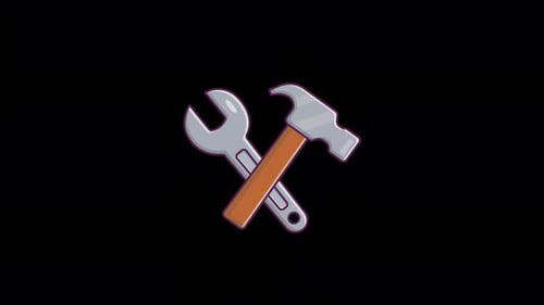 Llave y martillo animados. Vídeo conceptual de herramientas de reparación y mantenimiento: transparente