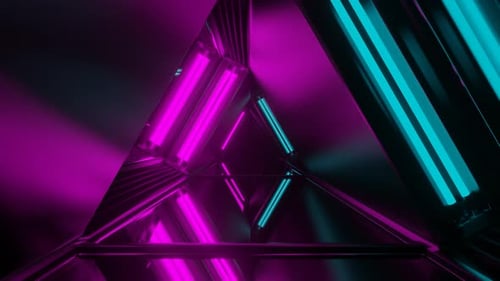 Cyan And Pink Neon Glow Mirror Triangular Tunnel Background Vj Loop In 4K