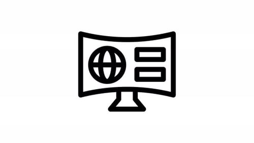 Animated Flat Design Curved Monitor Icon with Globe