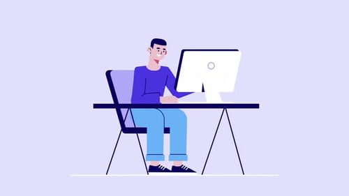 Flat Design Animation of a Man Working on a Computer