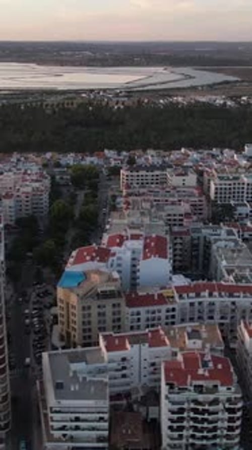 Vertical Video of sunset on Monte Gordo City. Algarve, Portugal