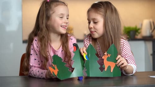 Happy Children with Craft From Colored Paper Leisure Diy Handmade Education